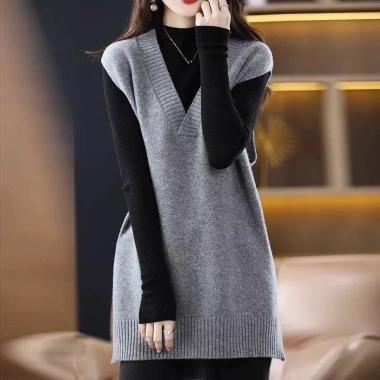 Áo Vest Xanh Hải Quân Nữ Kích Thước Lớn Dài Dệt Kim Cổ V Áo Chui Đầu Giá 170.640₫
