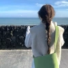 Áovest nữ cổ cao buộc nút, lông thú dệt kim, áo khoác trendy thu đông, giảm giá 118.800 VND 9