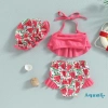 Aqq-kid Bikini bé gái áo sát nách cổ treo, quần short, mũ đi biển - Giá ưu đãi 149.796 VND 3