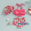 Aqq-kid Bikini bé gái áo sát nách cổ treo, quần short, mũ đi biển - Giá ưu đãi 149.796 VND 6