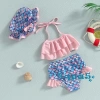Aqq-kid Bikini bé gái áo sát nách cổ treo, quần short, mũ đi biển - Giá ưu đãi 149.796 VND 7