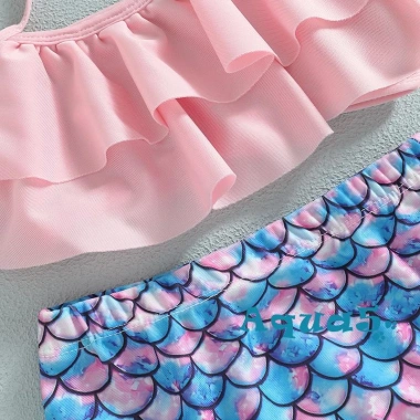 Aqq-kid Bikini bé gái áo sát nách cổ treo, quần short, mũ đi biển - Giá ưu đãi 149.796 VND