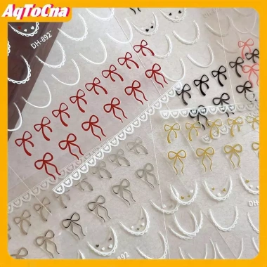 AqToCna Pháp Nơ Lụa Ruy Băng Móng Tay Nghệ Thuật Miếng Dán Ren Thanh Lịch Dây Mềm Tự Dính Trang Trí Decal