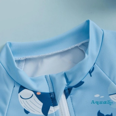 Aqua-2 Áo tắm mầm non có mũ trùm đầu, họa tiết cá voi, dây kéo dài, tay cổ tròn - Giá 211.896đ 5