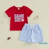 Aqua-2 Bộ Đồ Mùa Hè Tay Ngắn Cổ Tròn Áo Thêu Bóng Chày + Quần Short Giãn 241.000 VND