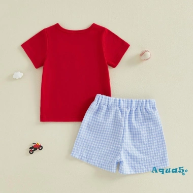 Aqua-2 Bộ Đồ Mùa Hè Tay Ngắn Cổ Tròn Áo Thêu Bóng Chày + Quần Short Giãn 241.000 VND