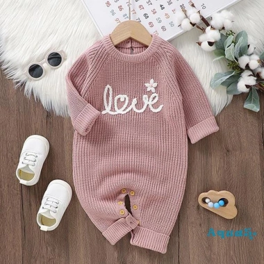 Aqua-baby Áo liền quần chữ thêu hoa dài tay jumpsuit sơ sinh tập đi thời trang 2
