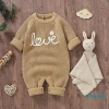 Aqua-baby Áo liền quần chữ thêu hoa dài tay jumpsuit sơ sinh tập đi thời trang 3