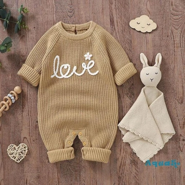 Aqua-baby Áo liền quần chữ thêu hoa dài tay jumpsuit sơ sinh tập đi thời trang 3