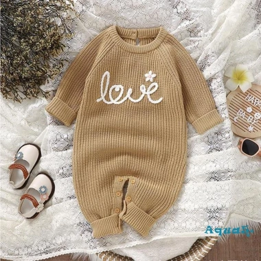 Aqua-baby Áo liền quần chữ thêu hoa dài tay jumpsuit sơ sinh tập đi thời trang 4