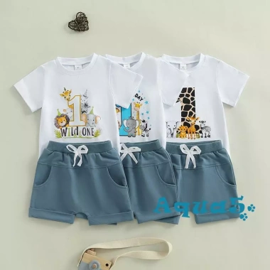 Aqua Baby Boy Áo cổ tròn tay ngắn động vật + quần short co giãn - Giảm 18%