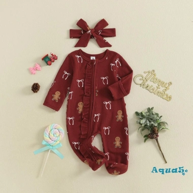 Aqua-Baby Girl áo liền quần dài tay, cổ O, dây kéo, họa tiết Kẹo mía & bánh gừng, băng đô - 235.872 VND 2