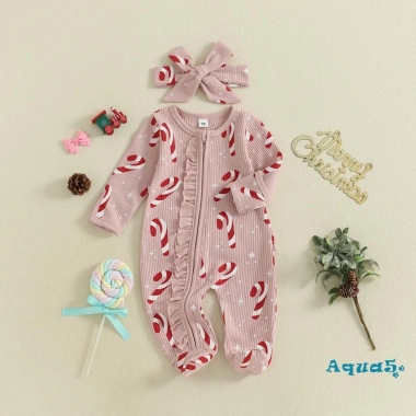 Aqua-Baby Girl áo liền quần dài tay, cổ O, dây kéo, họa tiết Kẹo mía & bánh gừng, băng đô - 235.872 VND 3