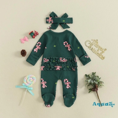 Aqua-Baby Girl áo liền quần dài tay, cổ O, dây kéo, họa tiết Kẹo mía & bánh gừng, băng đô - 235.872 VND 5