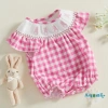 Aqua-Baby Girl Áo liền quần kẻ sọc thỏ thêu mùa hè, bay tay thoáng mát 3