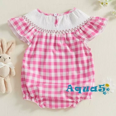 Aqua-Baby Girl Áo liền quần kẻ sọc thỏ thêu mùa hè, bay tay thoáng mát 4