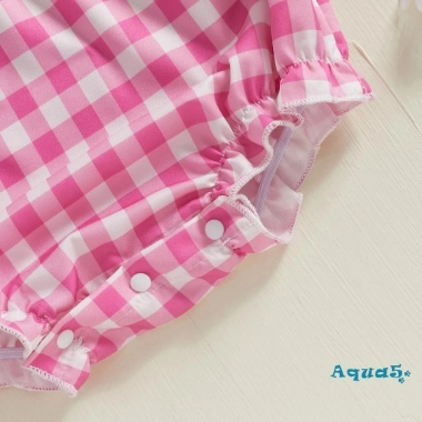 Aqua-Baby Girl Áo liền quần kẻ sọc thỏ thêu mùa hè, bay tay thoáng mát 8