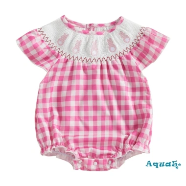 Aqua-Baby Girl Áo liền quần kẻ sọc thỏ thêu mùa hè, bay tay thoáng mát 10