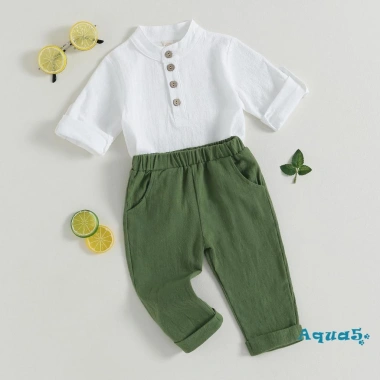 Aqua bộ 2 món áo sơ mi tay ngắn cài nút + quần dài co giãn màu trơn mùa hè bé trai 4 Aqua bộ 2 món áo sơ mi tay ngắn cài nút + quần dài co giãn màu trơn mùa hè bé trai 4