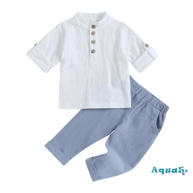 Aqua bộ 2 món áo sơ mi tay ngắn cài nút + quần dài co giãn màu trơn mùa hè bé trai 9 Aqua bộ 2 món áo sơ mi tay ngắn cài nút + quần dài co giãn màu trơn mùa hè bé trai 9