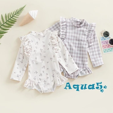 Aqua Đồ Bơi Bikini Tay Dài Cổ Tròn In Hoa Kẻ Ô Mùa Hè Bé Gái 158.976₫