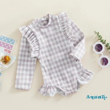Aqua Đồ Bơi Bikini Tay Dài Cổ Tròn In Hoa Kẻ Ô Mùa Hè Bé Gái 158.976₫