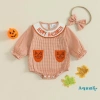 Aqua-Newborn Trang Phục Halloween Bé Gái Kẻ Sọc Chữ Thêu Áo Liền Quần Dài + Nơ Băng Đô 2 Mảnh Mùa Thu Giá Ưu Đãi 184.896 VND