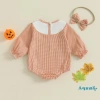 Aqua-Newborn Trang Phục Halloween Bé Gái Kẻ Sọc Chữ Thêu Áo Liền Quần Dài + Nơ Băng Đô 2 Mảnh Mùa Thu Giá Ưu Đãi 184.896 VND 2