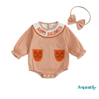 Aqua-Newborn Trang Phục Halloween Bé Gái Kẻ Sọc Chữ Thêu Áo Liền Quần Dài + Nơ Băng Đô 2 Mảnh Mùa Thu Giá Ưu Đãi 184.896 VND 10