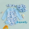 Aqua Toddler Bé Gái Rash Guard Áo Liền Quần In Hoa Đồ Bơi Mũ Bơi Băng Đô 219.996₫