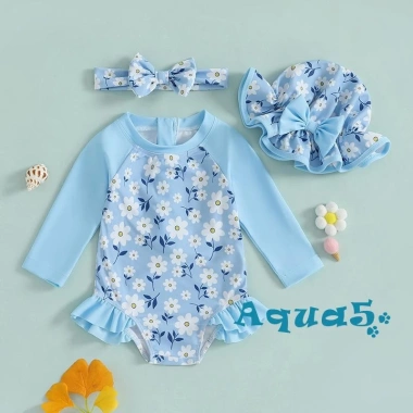 Aqua Toddler Bé Gái Rash Guard Áo Liền Quần In Hoa Đồ Bơi Mũ Bơi Băng Đô 219.996₫