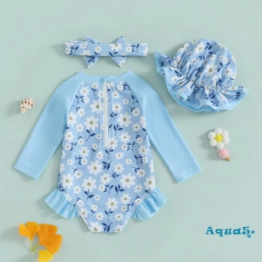 Aqua Toddler Bé Gái Rash Guard Áo Liền Quần In Hoa Đồ Bơi Mũ Bơi Băng Đô 219.996₫