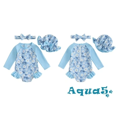 Aqua Toddler Bé Gái Rash Guard Áo Liền Quần In Hoa Đồ Bơi Mũ Bơi Băng Đô 219.996₫