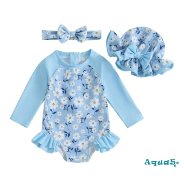 Aqua Toddler Bé Gái Rash Guard Áo Liền Quần In Hoa Đồ Bơi Mũ Bơi Băng Đô 219.996₫