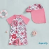 Aqua Toddler Girls Rash Guard Đồ Bơi Có Mũ Set 2 Chiếc Zip Up Tay Ngắn Cổ Tròn Siêu Thoải Mái 2