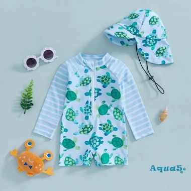 Aqua Toddler Rash Guard Bé Trai Đồ Bơi Ván Lướt Sóng Rùa In Dây Kéo Dài Tay và Mũ Bơi Giá Ưu Đãi 242k 4