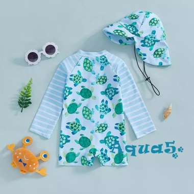 Aqua Toddler Rash Guard Bé Trai Đồ Bơi Ván Lướt Sóng Rùa In Dây Kéo Dài Tay và Mũ Bơi Giá Ưu Đãi 242k 5