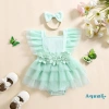 Aqua‑baby Bé gái 2 Bộ Trang Phục Mùa Hè Ruffle Không Tay, Thắt Nút Lưng, Áo Liền Quần và Băng Đô – 221.724₫ 4