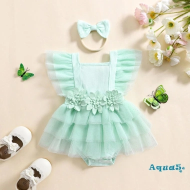 Aqua‑baby Bé gái 2 Bộ Trang Phục Mùa Hè Ruffle Không Tay, Thắt Nút Lưng, Áo Liền Quần và Băng Đô – 221.724₫