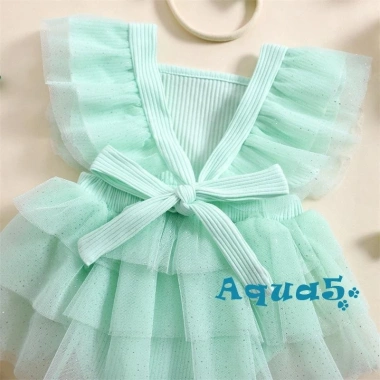Aqua‑baby Bé gái 2 Bộ Trang Phục Mùa Hè Ruffle Không Tay, Thắt Nút Lưng, Áo Liền Quần và Băng Đô – 221.724₫
