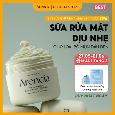 Arencia Sữa rửa mặt Mochi Gạo Xanh Tươi 120g - Làm sạch, Cấp ẩm, Xóa mụn đầu đen, Giá ưu đãi 373k
