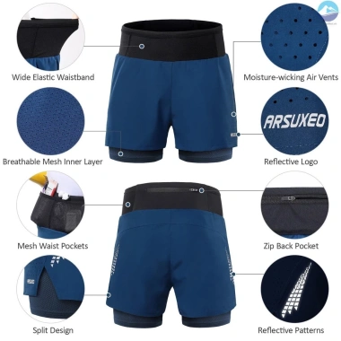 Arsuxeo Gym Sport Cao 2 trong 1 2.022 BF - Quần short bỏ túi, quần vợt, túi thắt lưng nam, chạy bộ, tập luyện, giá ưu đãi 421.511 VND