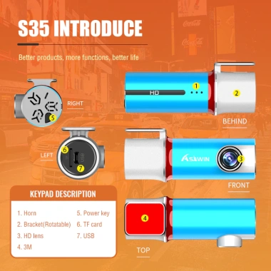 Asawin S35DW Dashcam WIFI 1.080P DVR Tự Động, App Điều Khiển, Tầm Nhìn Ban Đêm 9