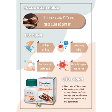 Ashwagandha Himalaya 60 viên Nhân sâm Ấn Độ giảm căng thẳng, tăng sinh lý - Giá giảm 160.000, giá gốc 208.000 2