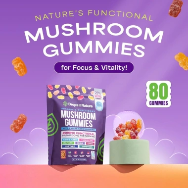 Ashwagandha & Lions Mane Gummies Hữu Cơ - LinhChi, Đông Trùng, Đuôi Thổ Nhĩ Kỳ, Chaga Bảo Vệ Miễn Dịch, Tăng Nhận Thức