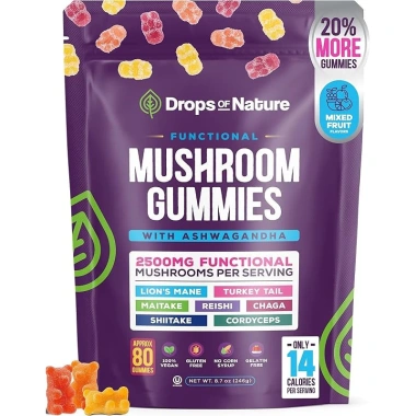 Ashwagandha & Lions Mane Gummies Hữu Cơ - LinhChi, Đông Trùng, Đuôi Thổ Nhĩ Kỳ, Chaga Bảo Vệ Miễn Dịch, Tăng Nhận Thức