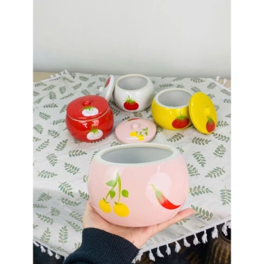 Âu sứ tròn nắp đậy đa năng - Đựng mỡ, dưa cà, mứt, hạt - Xinh xắn, sạch sẽ, giảm giá 139k
