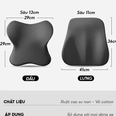 AutoX D Gối đầu & tựa lưng ô tô - Cao su non, cotton thoáng khí, giảm mỏi - 104.000₫