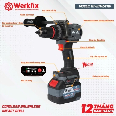 AVS Workfix WF-ID165PRO Máy Khoan Không Dây 165Nm, Tạo Xung, Antikickback, Giảm Rung - Giá Ưu Đãi 1.598.000đ 3