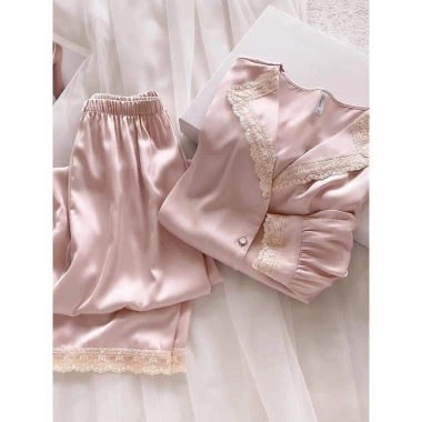 B28 Bộ Ngủ Lụa Dài Tay Tiểu Thư Cúc Ngọc Hồng Phương Linh Cao Cấp - 339.000đ 2